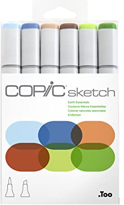 COPIC sketch set Earth Essentials, 6 tvillingmarkörer med en medelbred och en penselspets