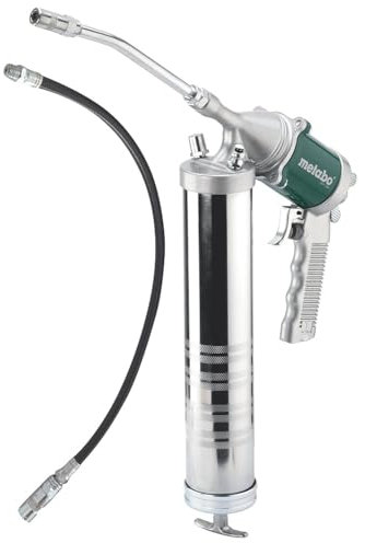 metabo Druckluft-Fettpresse DFP 400-2–10 bar Arbeitsdruck, 0,4 l Luftbedarf pro Hub - Kontinuierlicher Materialfluss, für Kartuschen & Fettbehälter - Inkl. Zubehör & starrem/flexiblem Anschluss