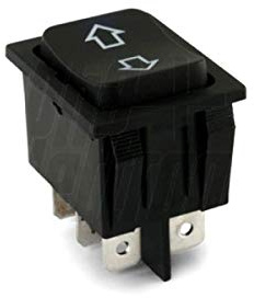 GBC 24.5550.00 - Interrupteur va-et-vient bipolaire à bascule pour voiture, ON/OFF/ON, de type DPDT, à 6 cosses, avec portée de 35 A - 12 V CC, résistance de contact de 50 mΩ max, rigidité diélectrique de 1 minute 1500 V CA, température de fonctionnement entre -25 °C ~ + 85 °C, à cosses Faston de 6,3 mm, sérigraphie  « < > », noir