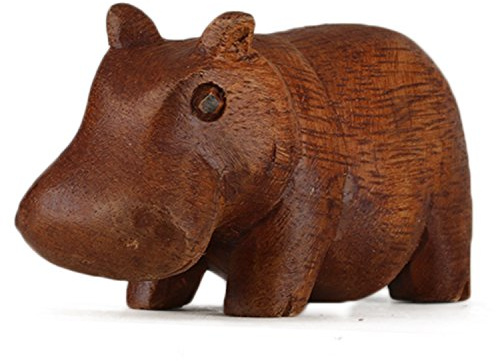 ART-CRAFT handgeschnitztes Nilpferd aus Suar Holz | Kleine Holzfigur 8 cm | Mini Deko Nilpferd fürs Wohnzimmer | Tierfigur aus massivem Naturholz | Geschenkidee für Dekofans