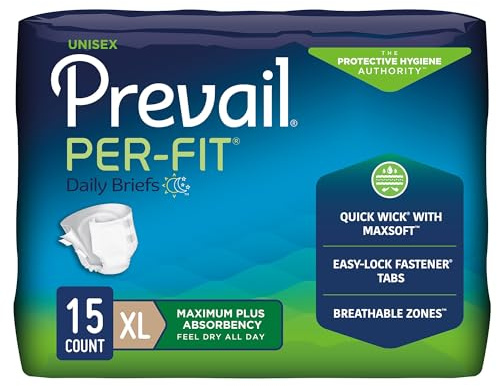 Prevail Proven | X-Large Per-Fit Incontinence Briefs with Tabs | Maximum Plus Absorbency | X-Large, 60 Count (Pack of 4)