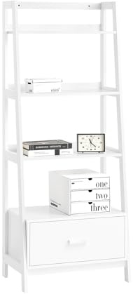 SoBuy Bookcase Bookshelf Ladder Shelf Storage Display Shelving with Drawer and 4 Shelves White W64 x D40 x H160cm FRG116-W