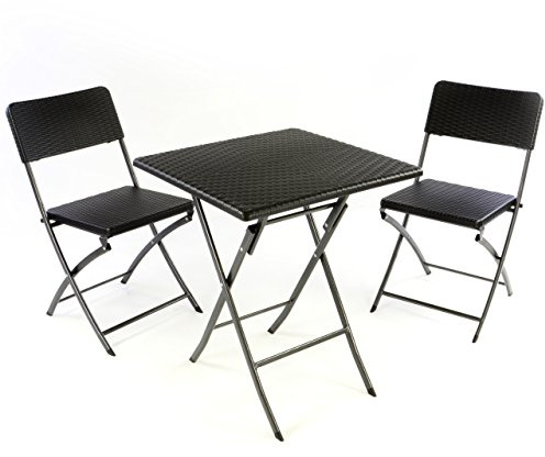3er Set Garnitur Tischset mit 2 Stühlen 1 Tisch Balkonset in Rattan-Optik schwarz Bistroset klappbar Garten Terrasse Balkon Kunststoff Metallgestell robust wetterfest stabil pflegeleicht