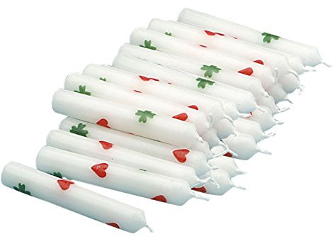 OLShop AG 5er Pack Geburtstagskerzen weiß mit Herzen und Kleeblättern (5 x 5 Stück), Kerzen für Holzkranz, Kerzen für Geburtstagszug ca. 14 x 100 mm