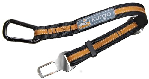 Kurgo Direct to Seatbelt Tether - Easy-Use Dog Car Harness Clip - Adjustable Ride Strap - Universal Fit for Most Vehicles - All Steel Hardware - Backseat Restraint - Orange