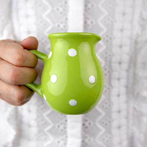 City to Cottage® - Keramik Milchkännchen | Grün und Weiß | Polka Dots | Handgemacht | Keramik Geschirr Kännchen | 150 ml