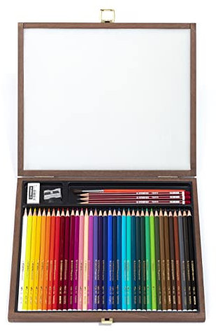 STABILO - Aquarell-Buntstift - aquacolor - 36er Holzkoffer - 36 Buntstifte, 3 HB-Bleistifte
