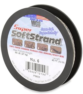 Super Softstrand Heavy Duty Picture Hanging Wire #6 for Heavy Frames & Mirrors, Low Stretch Stainless Steel Wire, 60 lb Capacity, 150 lb Break Strength, 45 Ft