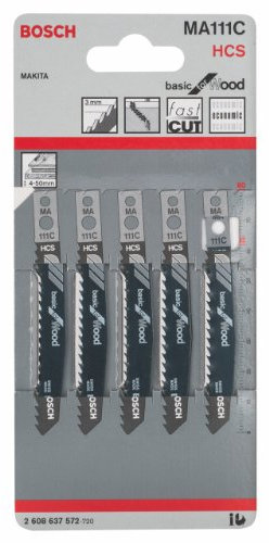Bosch 2608637572 (2 608 637 572) - Set di 5 lame per seghetto alternativo MA111C, serie Basic per legno