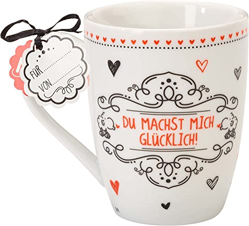 Sheepworld Tasse mit Spruch Du machst mich glücklich | Kaffeetasse, Porzellan, 30 cl Lieblingstasse, Geschenk Liebe, Freundin | 59260