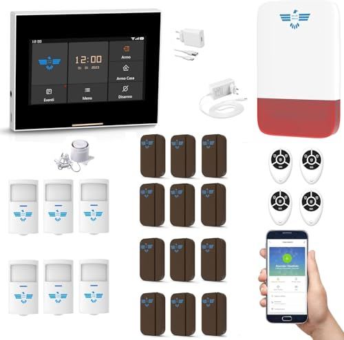 ITALIAN ALARM - Allarme Casa Senza Fili con Sirena Esterna, Kit Antifurto Casa Wireless con App e SIM GSM, Allarme Porta Ingresso e Finestre già configurato. Mod. Micro Touch, Video Tutorial Italiano