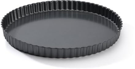 De Buyer Stampo Tortiera Tonda a Bordo Dritto con scanalature, cm 32, 4705.32, Acciaio Rivestito Antiaderente, Nero, Diametro 32 cm