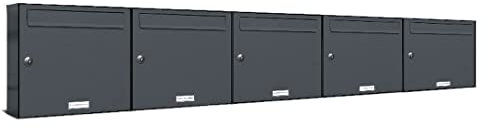 AL Briefkastensysteme 5er Briefkastenanlage Anthrazit Grau RAL 7016, Premium Briefkasten DIN A4, 5 Fach Postkasten modern Aufputz