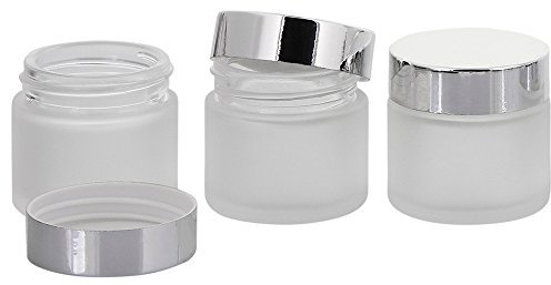 Matt Glas-Tiegel 30 ml m. Deckel, Leere Kosmetex Glas Creme-Dose, Kosmetik-Dose, 3× 30 ml Mattglas mit Silber Deckel