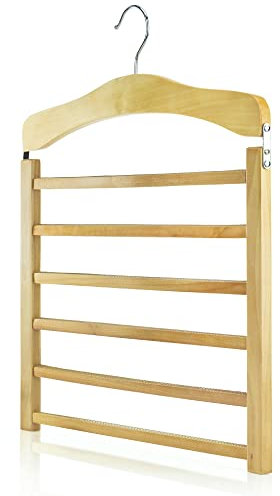 Hangerworld Premium Quality 6 Tier Wooden Trouser Bar Clothes Hanger - Holds 6 Pairs of Trousers (Single Item)