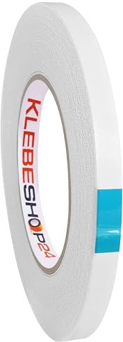 Klebeshop24 Papiervlies-Klebeband doppelseitig 15 mm x 50 m auf Rolle | mit Acrylat-Klebstoff, stark haftend, zur Verklebung leichter Materialien
