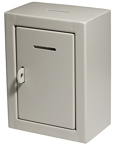 Metal Charity Collection Box Secure with Slot & Wall Mount - 8.5x6.5x4 Drop Box for Home and Office (White)