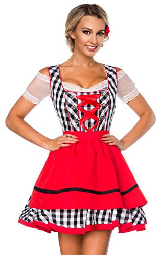 atixo Traditionell minidirndl-klänning för speciella tillfällen, Svart/vit/röd, 3XL