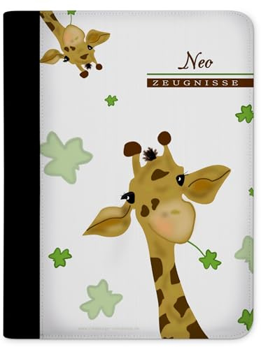 CreaDesign Zeugnismappe A4 mit Namen personalisiert für Kinder – Giraffe – Dokumentenmappe Schule ohne Klarsichthüllen