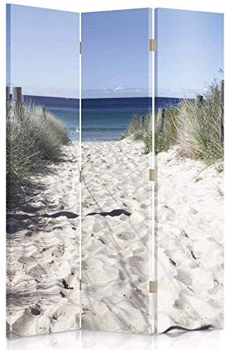 Feeby Paravent Strand Meer 110x150 cm 3 Teilig Modern Design einseitig Raumteiler Wandschirme Foto Trennwand Raumtrenner Sichtschutz Spanische Wand auf Leinwand Bedruckt Weiß Blau