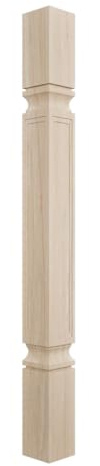 Ekena Millwork 3 3/4 W x 3 3/4 D x 35 1/2 H Kent Raised Panel Cabinet Column (Top Block: 6 1/8, Bottom Block: 7 1/8), Rubberwood