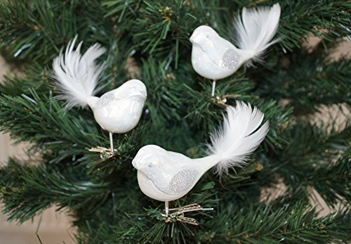3 TLG. Glas Vogel Set in Hochglanz-Weiss-Silber - Neuheit - Christbaumkugeln - Weihnachtsschmuck-Christbaumschmuck