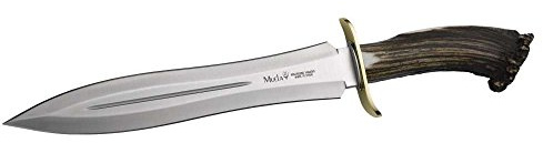 Muela Electropolis Cuchillo de Caza BW-24 BW-24S, Peso 360 Gramos, Hoja MOVA de 24,5 cm, puño de asta de Ciervo con Roseta + Tarjeta Multiusos de Regalo