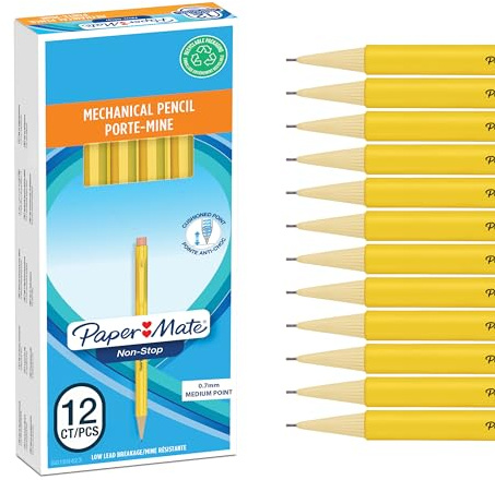 Paper Mate Non-Stop Mechanical Pencil | 0.7mm | HB #2 | Yellow Barrel | 12 Count