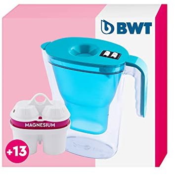 BWT Wasserfilter VIDA Petrol 2,6L inkl. 13 Magnesium Filterkartuschen | Jahrespaket | Wasserfilter Trinkwasser | Für Speisen & Getränke | Filtert Kalk, Chlor, Blei & Kupfer | Wasser Filter