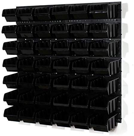 Prosperplast 46 tlg Wandregal Boxen Lagerregal Stapelbox Gr.3 schwarz Regal Werkstatt Garage