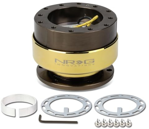 NRG Innovations Gen 2.0 Steering Wheel Quick Release Kit, Bronze Body, Chrome Gold Ring, 6x70mm & 6x74mm Bolt Pattern, NRG-SRK-200BR-CG