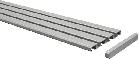 INTERDECO Gardinenschiene und Vorhangschiene 3- und 4-läufig aus Aluminium, flache Deckenschiene mit Wendeprofil, Silber-Grau, zur einfachen Montage, Typ 15200200, 220 cm