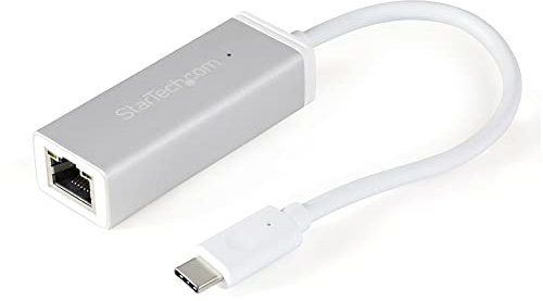 StarTech Adaptateur USB-C vers Gigabit Ethernet, Aluminium, Compatible TB3 | Adaptateur reseau Type-C, RJ45, Realtek RTL8153, 10/100/1000 Mbps, WoL, VLAN, Argent