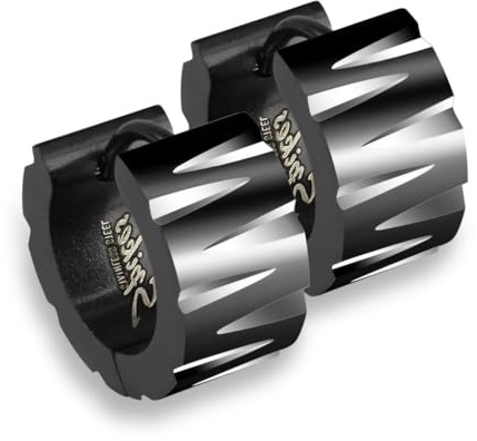 Paula & Fritz® 1 Paar Damen Creole-n Schwarz Schnitte Silber 7-mm Breit Chirurgenstahl 316L 0,8-mm Verschluss Stärke Ohr-Schmuck Ohr-Ring Herren Hoop