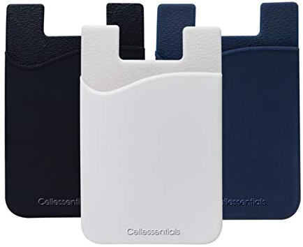 Cellessentials USA Merchant Redesigned Card Holder - Silicone Stick on Cell Phone Wallet with Pocket for Credit Card ID Business Card - iPhone Android & Smartphones Black, White, Navy