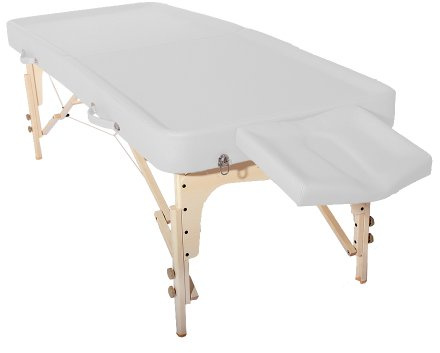 Promafit Mobile Ayurveda Profi Massageliege aus Holz - 202 cm x 81 cm - 2 Zonen - Klappbar - mit Kopfpolster, Tasche etc. - leicht zu reinigen - höchste Qualität - Perfekt für Ölmassage (Weiß)