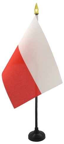 AZ FLAG - Polens minibordsflagga - 15 x 10 cm - polsk kontorsflagga 100% polyester med gyllene spetsstick