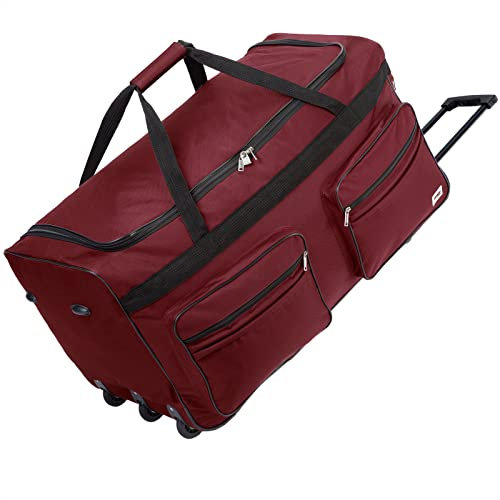 DEUBA Reisetasche | mit Trolleyfunktion | Rollen mit Kugellager | Teleskopgriff | abschließbar -【Farb-und Größenauswahl】 Sporttasche Reisetrolley Gepäcktasche, Rot, 160L = 85 x 43 x 44 cm (LxBxH)
