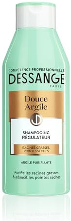 DESSANGE - Shampoing Régulateur Douce Argile - Formule Enrichie En Argile Purifiante - Purifie Les Racines & Adoucit Les Pointes - Pour Racines Grasses, Pointes Sèches - 250 ml