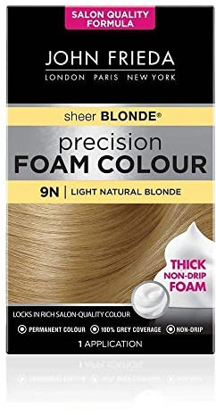 John Frieda Sheer Blonde Precision Foam Colour 9N Light Natural Blonde Hair Dye for Blonde Hair, Non-Drip Permanent Hair Colour, 100% Grey Coverage