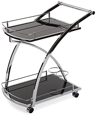 VERSA Driana Carrello da Cucina Salvaspazio, in Stile Glam per Soggiorno o Sala da Pranzo, Scaffale Portaoggetti e Portabottiglie, Misure (A x L x l) 73 x 46 x 66 cm, Vetro e Metallo, Colore Nero