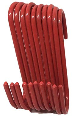 Set of 10 pc S Shape Utility Hook Set, Vinyl Coated or Chromed Wire (Red Vinyl)