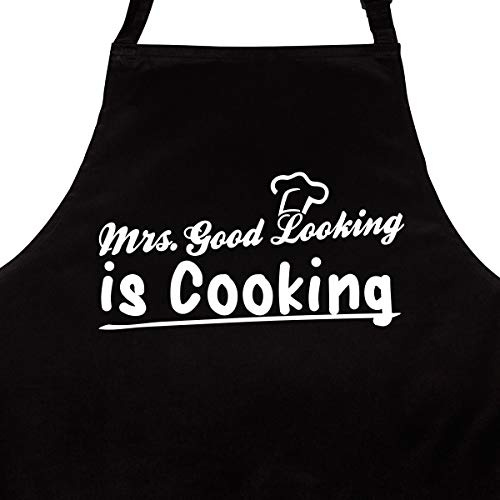 WANDKINGS Schürze Mrs Good Looking is Cooking - Grillschürze - Küchenschürze - Kochschürze - Latzschürze mit verstellbarem Nackenband