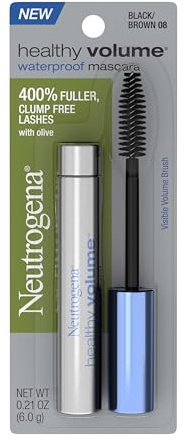 Neutrogena Healthy Volume Lash-Plumping Waterproof Mascara, Volumizing and Conditioning Mascara with Olive Oil to Build Fuller Lashes, Clump-, Smudge- and Flake-Free, Black/Brown 08, 0.21 oz