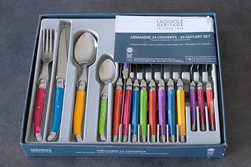 Laguiole Heritage - Ménagère 24 pièces multicolore - Set de couverts de table acier inox et ABS pour 6 personnes - Présentation coffret cadeau - Multicolore (L'emballage peut varier)