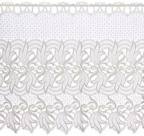 Plauener Spitze by Modespitze, Scheibenhänger Gardine - Scheibengardine mit Stangendurchzug, hochwertige Stickerei, Höhe 60 cm, Breite 176 cm, Creme | Original Plauener Spitze, Scheibengardine, Stangendurchzug, Hochwertige Stickerei, Made in Germany, No. 68378