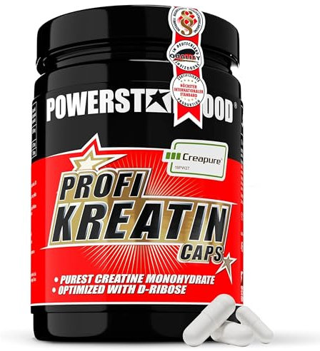 Powerstar PROFI KREATIN CAPS hochdosiert | 500 Kapseln Creatin-Monohydrat | Deutsche Herstellung | 100% reinstes Creapure® & D-Ribose | Kraft & Ausdauer im Training | 1 Dose für 3 volle Monate