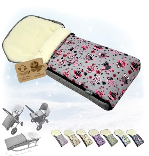Babys-Dreams BAMBINIWELT universaler Winterfußsack (90cm oder 108cm), auch geeignet für Babyschale, Kinderwagen, Buggy, aus Wolle im Eulendesign (108cm, $12)