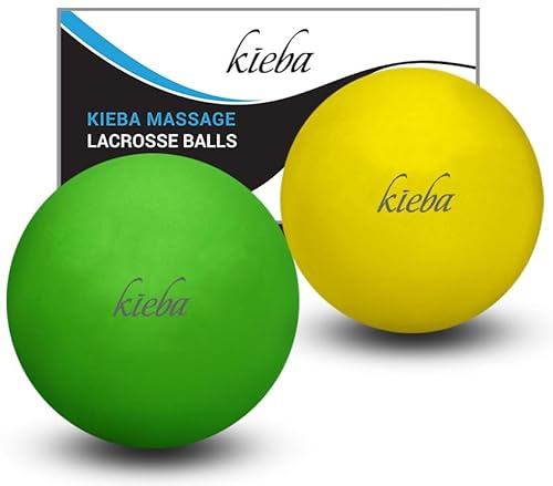 Kieba Massaggi Lacrosse Palle per il rilassamento miofasciale, terapia dei trigger point, nodi muscolari e terapia yoga. Set di 2 palline rigide., Verde e giallo.