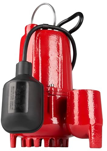 Red Lion RL-SC33T Submersible Water Pump, Heavy Duty Automatic Sump Pump with Tethered Float Switch, 1/3 HP, 3350 GPH, Cast Iron